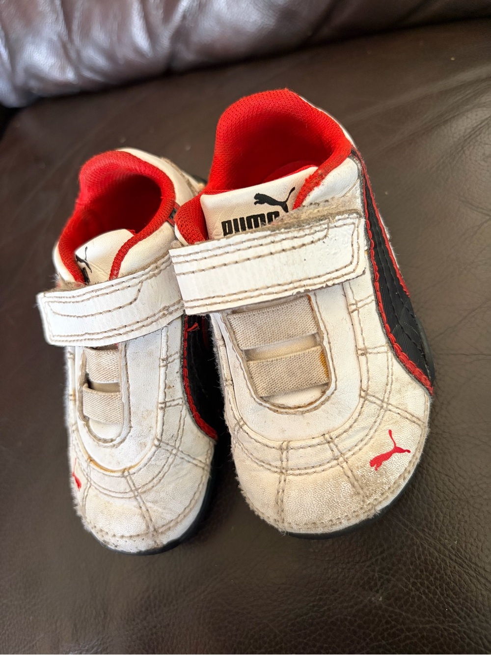 Puma White and Red Kids Slip-On Sneakers